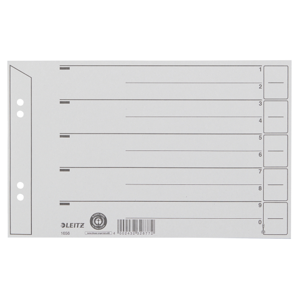 LEITZ Trennblätter 1656 DIN A5 quer 1-0 grau, 200 g/qm, 100 St.