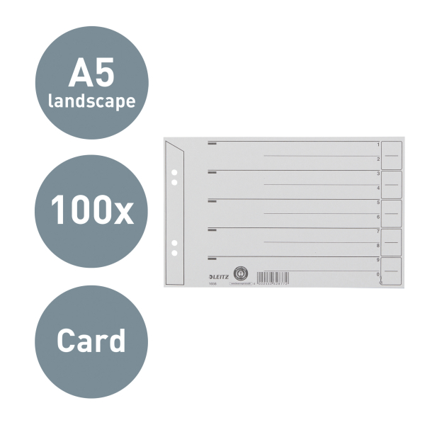 LEITZ Trennblätter 1656 DIN A5 quer 1-0 grau, 200 g/qm, 100 St.