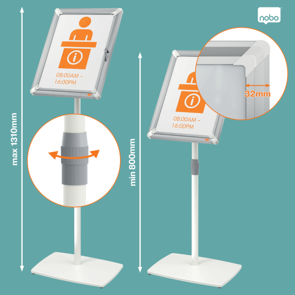 nobo Infoständer Premium Plus abschließbar silber DIN A3 42,0 x 30,0 x 80,0 - 131,0 cm, 1 St.