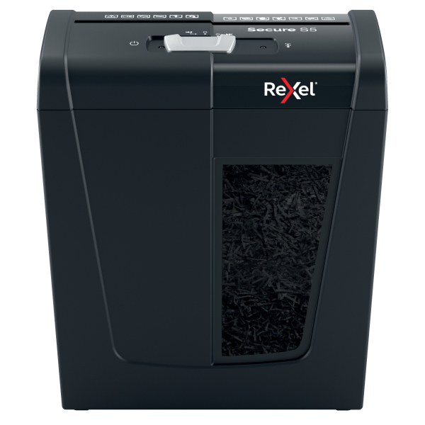 Rexel Secure S5 Aktenvernichter mit Streifenschnitt P-2, 6 mm, bis 5 Blatt, schwarz