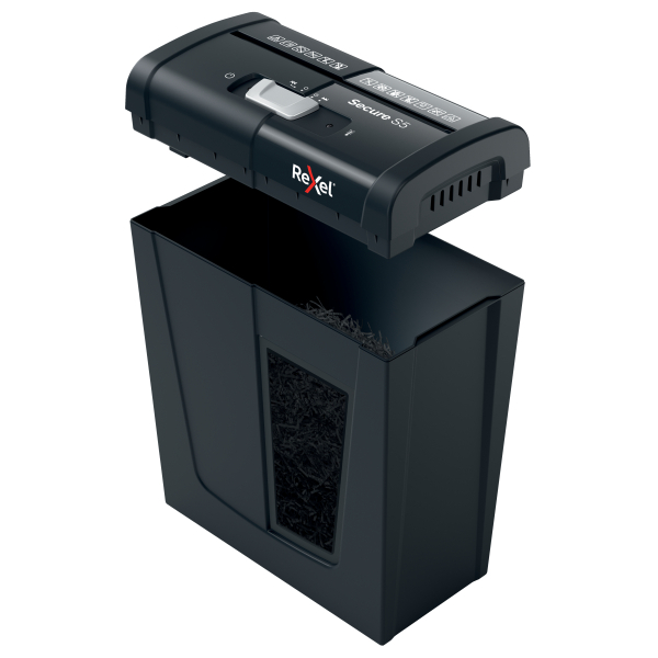 Rexel Secure S5 Aktenvernichter mit Streifenschnitt P-2, 6 mm, bis 5 Blatt, schwarz