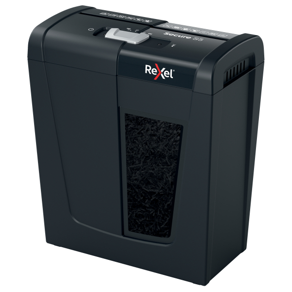 Rexel Secure S5 Aktenvernichter mit Streifenschnitt P-2, 6 mm, bis 5 Blatt, schwarz