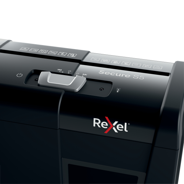 Rexel Secure S5 Aktenvernichter mit Streifenschnitt P-2, 6 mm, bis 5 Blatt, schwarz