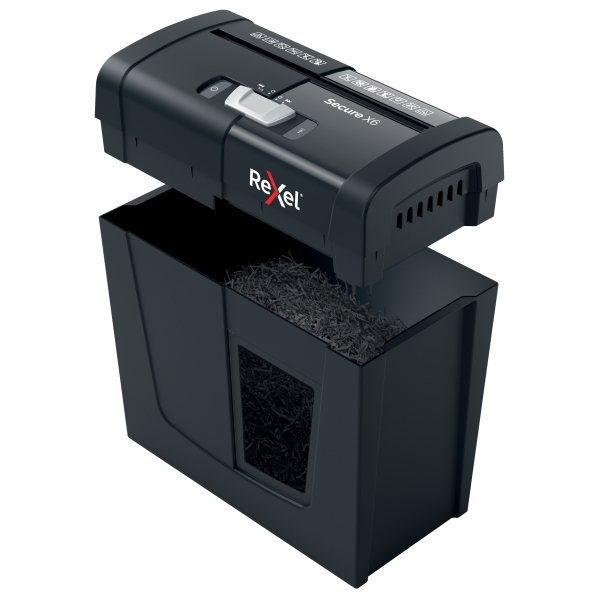 Rexel Secure X6 Aktenvernichter mit Partikelschnitt P-4, 4 x 40 mm, bis 6 Blatt, schwarz