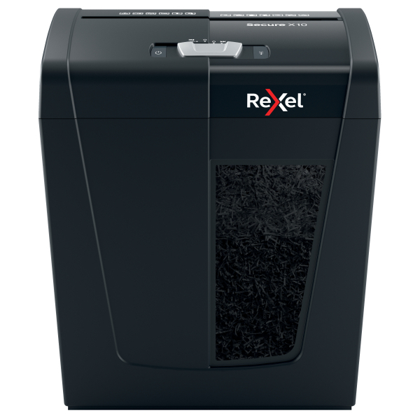 Rexel Secure X10 Aktenvernichter mit Partikelschnitt P-4, 4 x 40 mm, bis 10 Blatt, schwarz