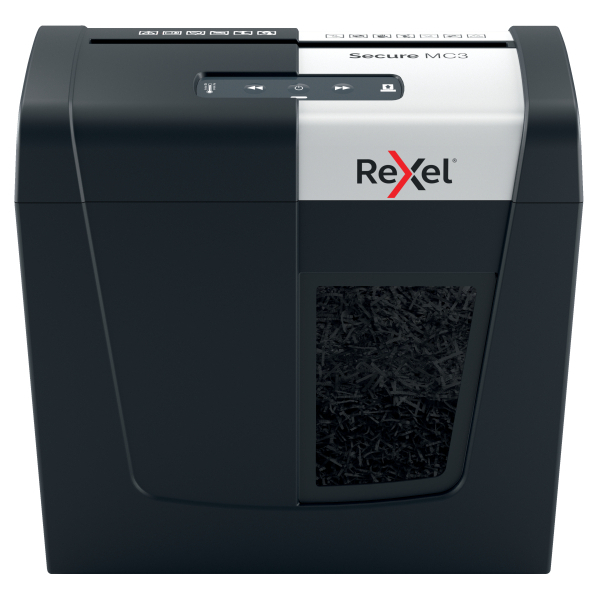 Rexel Secure MC3 Aktenvernichter mit Partikelschnitt P-5, 2 x 15 mm, bis 3 Blatt, schwarz