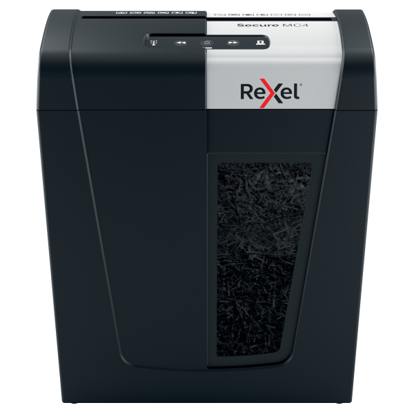 Rexel Secure MC4 Aktenvernichter mit Partikelschnitt P-5, 2 x 15 mm, bis 4 Blatt, schwarz