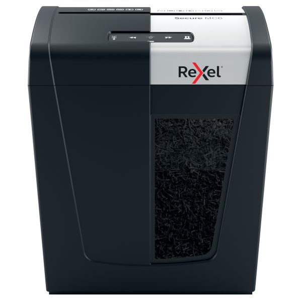 Rexel Secure MC6 Aktenvernichter mit Partikelschnitt P-5, 2 x 15 mm, bis 6 Blatt, schwarz