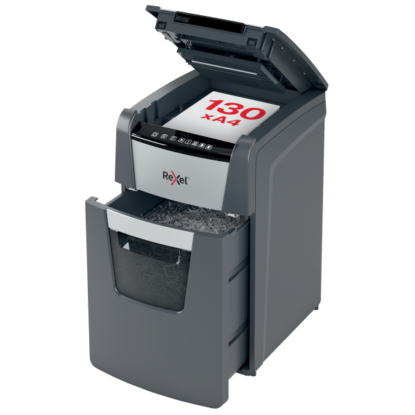 Rexel AutoFeed+ 130M Aktenvernichter mit Partikelschnitt P-5, 2 x 15 mm, bis 130 Blatt, schwarz
