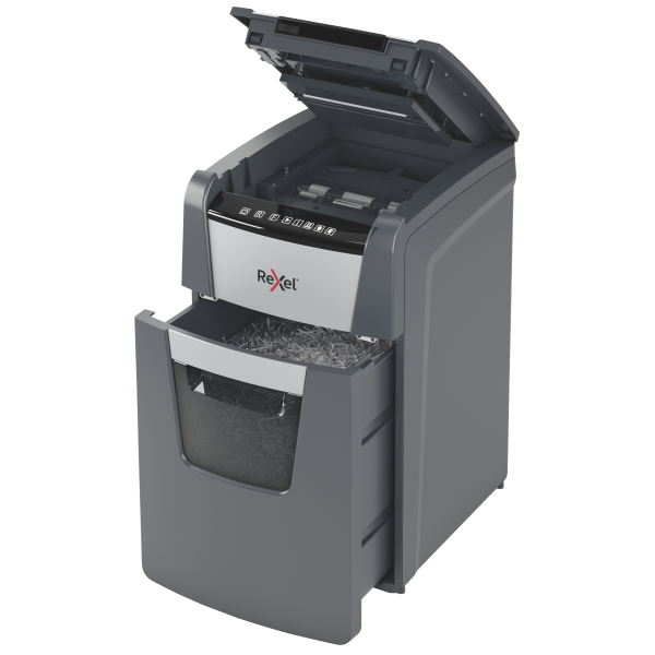 Rexel AutoFeed+ 130M Aktenvernichter mit Partikelschnitt P-5, 2 x 15 mm, bis 130 Blatt, schwarz
