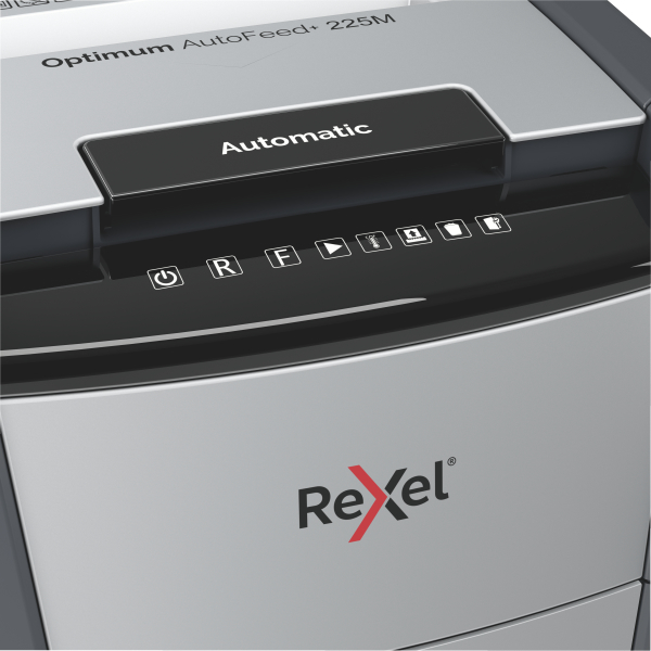 Rexel Optimum AutoFeed+ 225M Aktenvernichter mit Partikelschnitt P-5, 2 x 15 mm, bis 225 Blatt, schwarz