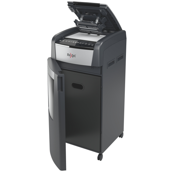 Rexel Optimum AutoFeed+ 600M Aktenvernichter mit Partikelschnitt P-5, 2 x 15 mm, bis 600 Blatt, schwarz