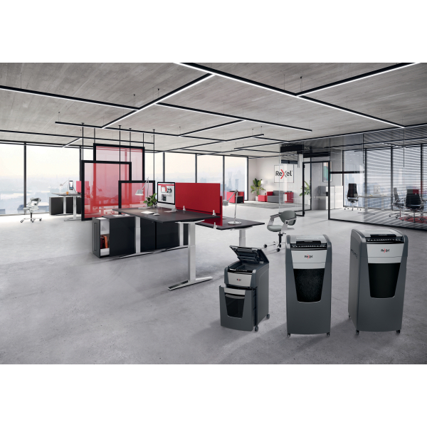 Rexel Optimum AutoFeed+ 600X Aktenvernichter mit Partikelschnitt P-4, 4 x 28 mm, bis 600 Blatt, schwarz