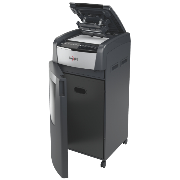 Rexel Optimum AutoFeed+ 750M Aktenvernichter mit Partikelschnitt P-5, 2 x 15 mm, bis 750 Blatt, schwarz