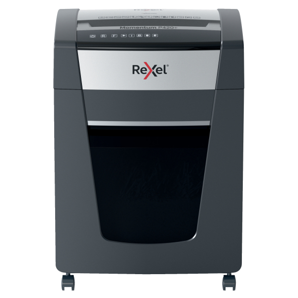 Rexel Momentum P420+ Aktenvernichter mit Partikelschnitt P-4, 4 x 35 mm, bis 20 Blatt, grau