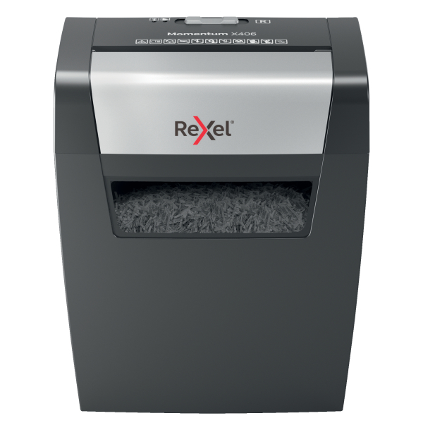 Rexel Momentum X406 Aktenvernichter mit Partikelschnitt P-4, 4 x 28 mm, bis 6 Blatt, schwarz