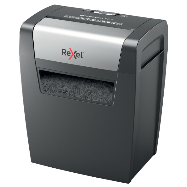 Rexel Momentum X406 Aktenvernichter mit Partikelschnitt P-4, 4 x 28 mm, bis 6 Blatt, schwarz