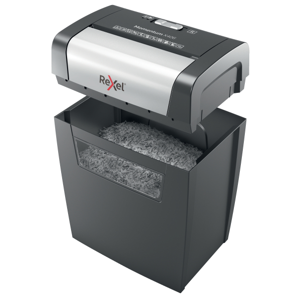 Rexel Momentum X406 Aktenvernichter mit Partikelschnitt P-4, 4 x 28 mm, bis 6 Blatt, schwarz