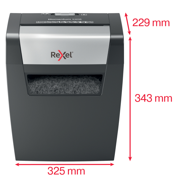 Rexel Momentum X406 Aktenvernichter mit Partikelschnitt P-4, 4 x 28 mm, bis 6 Blatt, schwarz