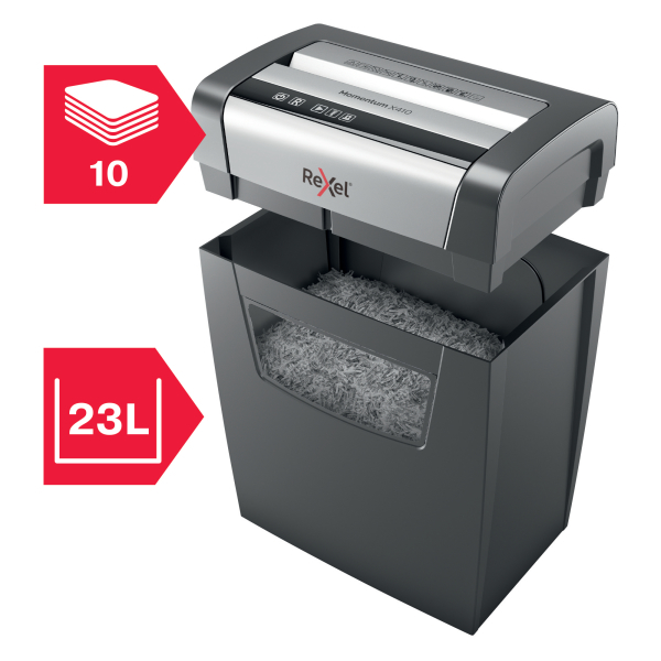 Rexel Momentum X410 Aktenvernichter mit Partikelschnitt P-4, 4 x 28 mm, bis 10 Blatt, schwarz