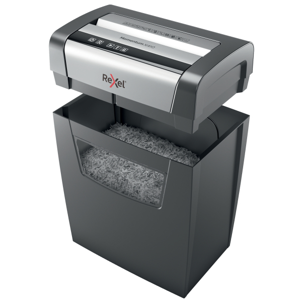 Rexel Momentum X410 Aktenvernichter mit Partikelschnitt P-4, 4 x 28 mm, bis 10 Blatt, schwarz