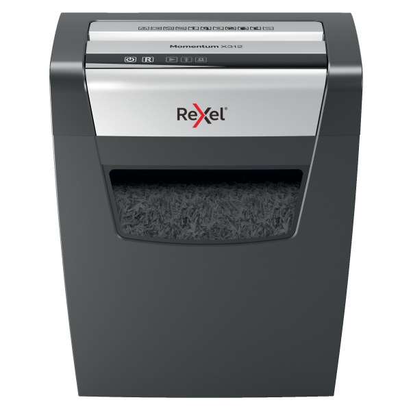 Rexel Momentum X312 Aktenvernichter mit Partikelschnitt P-3, 5 x 42 mm, bis 12 Blatt, schwarz