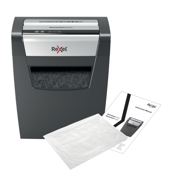 Rexel Momentum X312 Aktenvernichter mit Partikelschnitt P-3, 5 x 42 mm, bis 12 Blatt, schwarz
