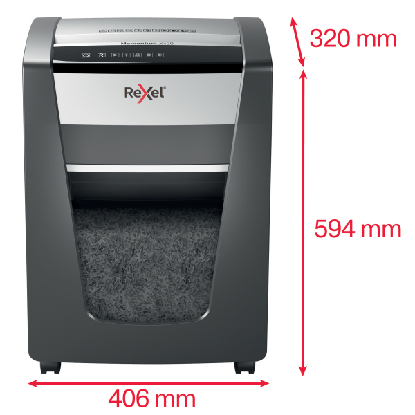 Rexel Momentum X420 Aktenvernichter mit Partikelschnitt P-4, 4 x 40 mm, bis 20 Blatt, schwarz
