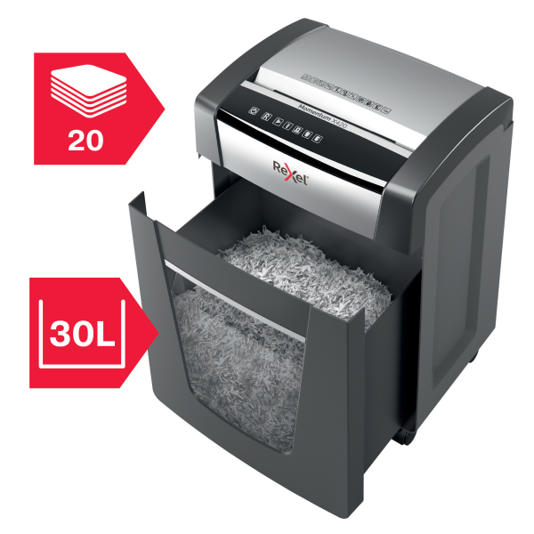 Rexel Momentum X420 Aktenvernichter mit Partikelschnitt P-4, 4 x 40 mm, bis 20 Blatt, schwarz
