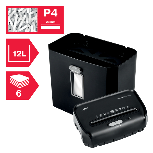 Rexel ProMax RPX612 Aktenvernichter mit Partikelschnitt P-4, 4 x 40 mm, bis 6 Blatt, schwarz