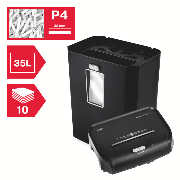 Rexel ProMax RSX1035 Aktenvernichter mit Partikelschnitt P-4, 4 x 40 mm, bis 10 Blatt, schwarz