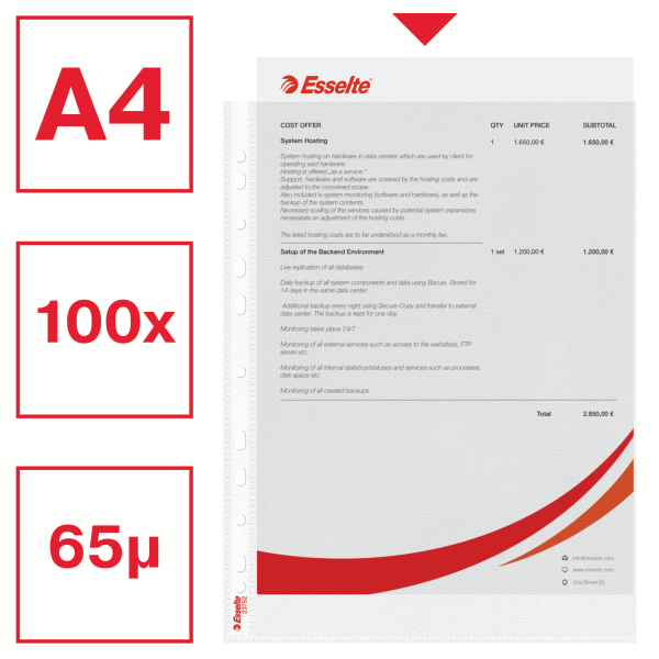 Esselte Prospekthüllen DIN A4 transparent genarbt 0,07 mm, 100 St.