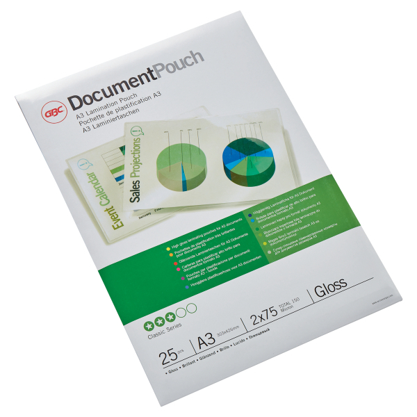 GBC Laminierfolien glänzend für A3 75 micron, 25 St.