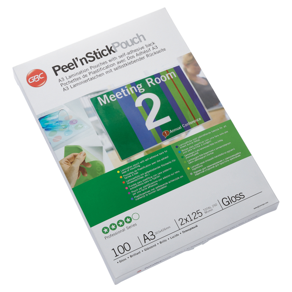 GBC Laminierfolien Peel´nStick glänzend für A3 125 micron selbstklebender Rücken, 100 St.