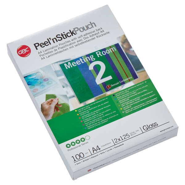 GBC Laminierfolien Peel´nStick glänzend für A4 125 micron selbstklebender Rücken, 100 St.