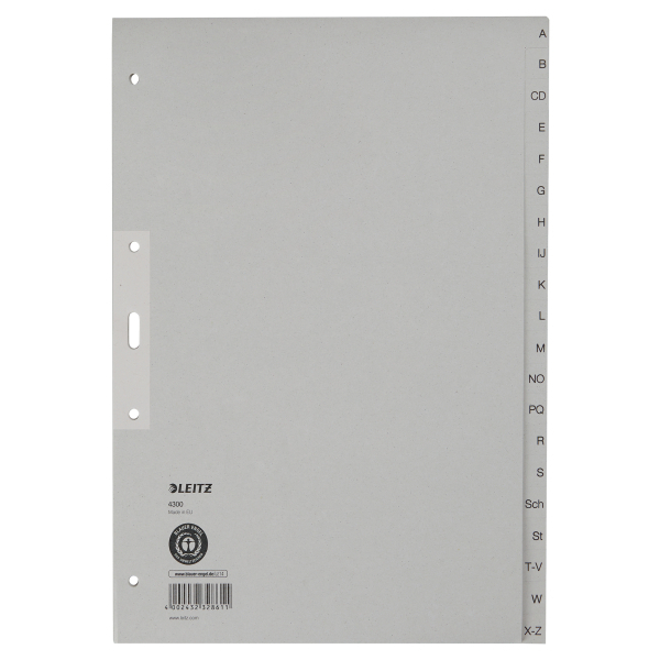 LEITZ Ordnerregister DIN A4+ Vollformat A-Z grau 20-teilig, 1 Satz