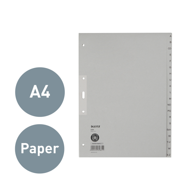 LEITZ Ordnerregister DIN A4+ Vollformat A-Z grau 20-teilig, 1 Satz