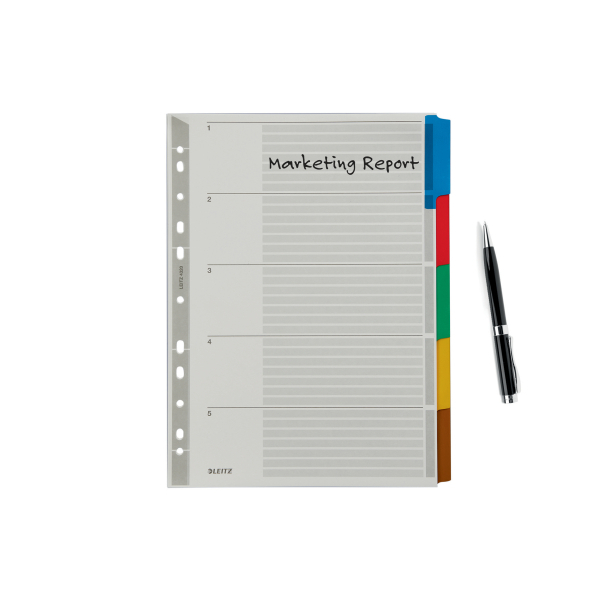 LEITZ Ordnerregister DIN A4 Vollformat blanko farbig 5-teilig, 1 Satz