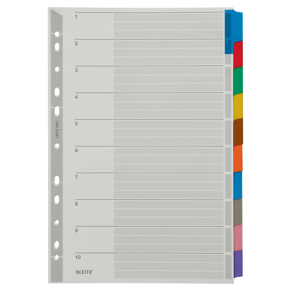 LEITZ Ordnerregister DIN A4 Vollformat blanko farbig 10-teilig, 1 Satz