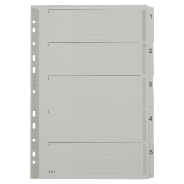 LEITZ Ordnerregister DIN A4 Vollformat 1-5 grau 5-teilig, 1 Satz