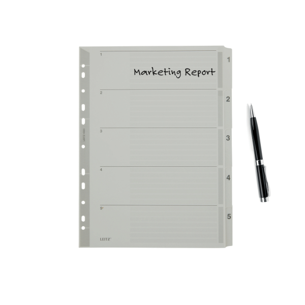 LEITZ Ordnerregister DIN A4 Vollformat 1-5 grau 5-teilig, 1 Satz