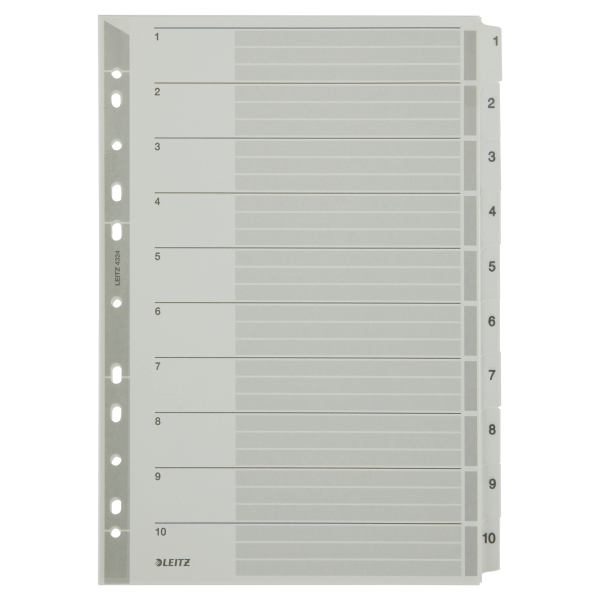 LEITZ Ordnerregister DIN A4 Vollformat 1-10 grau 10-teilig, 1 Satz