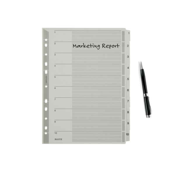 LEITZ Ordnerregister DIN A4 Vollformat 1-10 grau 10-teilig, 1 Satz