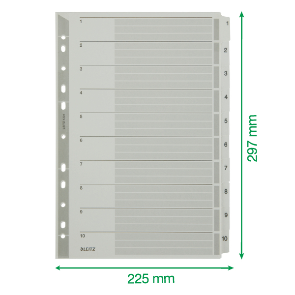 LEITZ Ordnerregister DIN A4 Vollformat 1-10 grau 10-teilig, 1 Satz