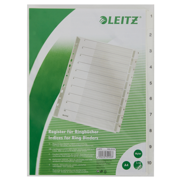 LEITZ Ordnerregister DIN A4 Vollformat 1-10 grau 10-teilig, 1 Satz