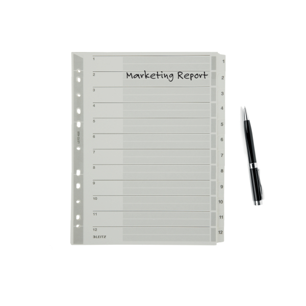 LEITZ Ordnerregister DIN A4 Vollformat 1-12 grau 12-teilig, 1 Satz