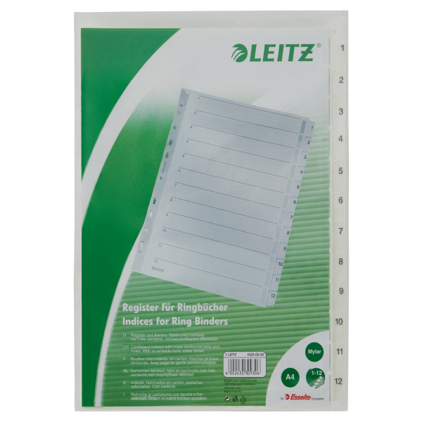 LEITZ Ordnerregister DIN A4 Vollformat 1-12 grau 12-teilig, 1 Satz