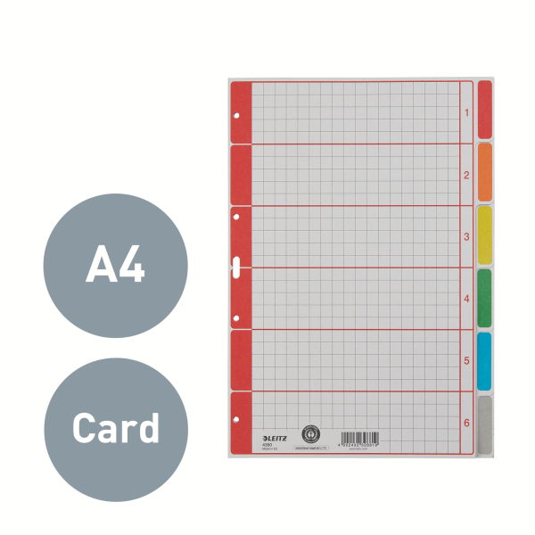 LEITZ Ordnerregister DIN A4 Vollformat 1-6 grau, farbig 6-teilig, 1 Satz
