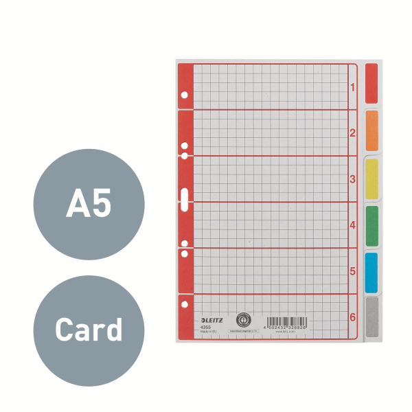LEITZ Ordnerregister DIN A5 Vollformat 1-6 grau 6-teilig, 1 Satz