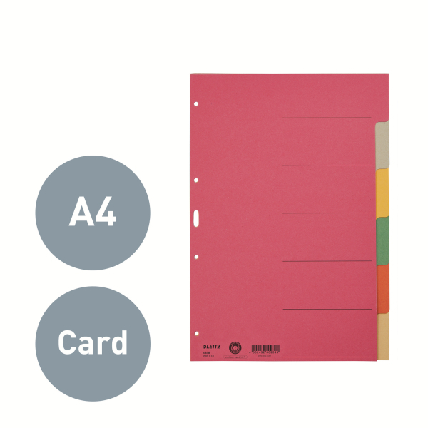 LEITZ Ordnerregister DIN A4 Vollformat blanko farbig 6-teilig, 1 Satz
